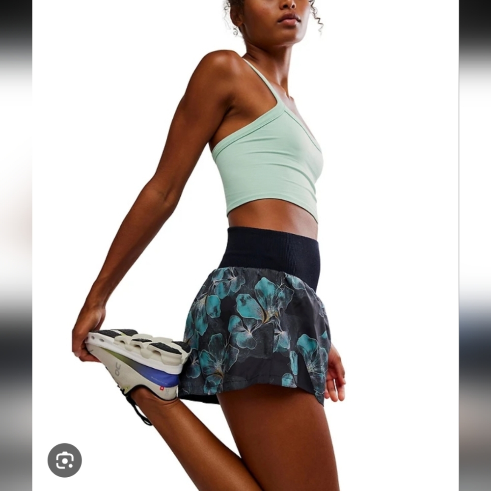 Free People Black and Blue Floral High Waist Shorts
